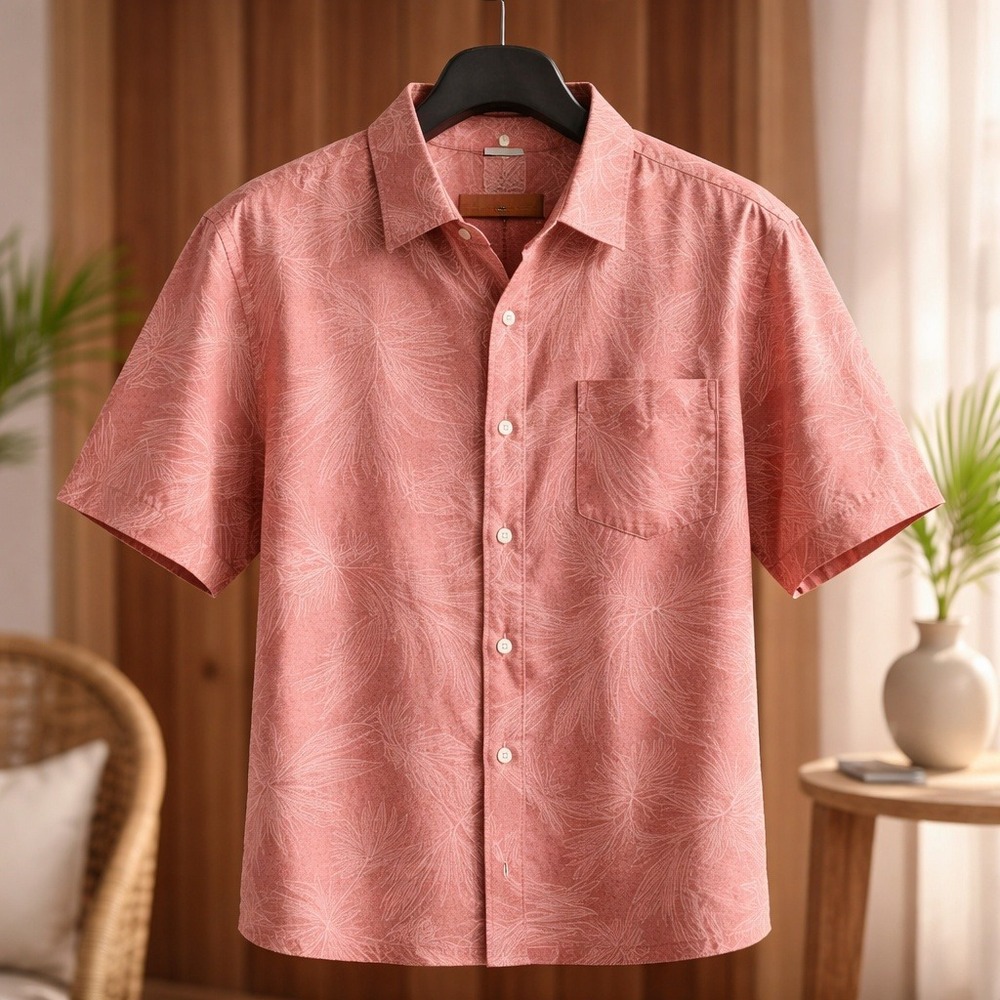 Tommy Bahama M Mens Shellrossa Palm Leaf Cotton Button Down Shirt Coral NWT $110
